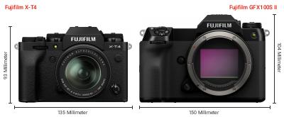Größenvergleich: Fujifilm X-T4 vs. Fujifilm GFX100S II Größenvergleich: Fujifilm X-T4 vs. Fujifilm GFX100S II
