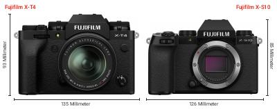 Größenvergleich: Fujifilm X-T4 vs. Fujifilm X-S10 Größenvergleich: Fujifilm X-T4 vs. Fujifilm X-S10