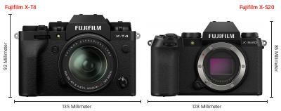 Größenvergleich: Fujifilm X-T4 vs. Fujifilm X-S20 Größenvergleich: Fujifilm X-T4 vs. Fujifilm X-S20