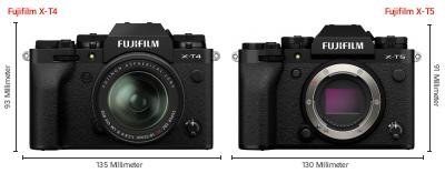 Größenvergleich: Fujifilm X-T4 vs. Fujifilm X-T5 Größenvergleich: Fujifilm X-T4 vs. Fujifilm X-T5