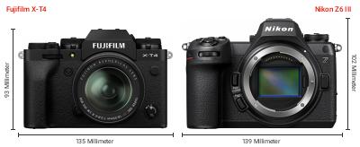 Größenvergleich: Fujifilm X-T4 vs. Nikon Z6 III Größenvergleich: Fujifilm X-T4 vs. Nikon Z6 III