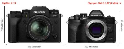 Größenvergleich: Fujifilm X-T4 vs. OM System OM-D E-M10 Mark IV Größenvergleich: Fujifilm X-T4 vs. OM System OM-D E-M10 Mark IV