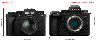Größenvergleich: Fujifilm X-T4 vs. Panasonic Lumix DC-G9 II Größenvergleich: Fujifilm X-T4 vs. Panasonic Lumix DC-G9 II