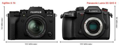 Größenvergleich: Fujifilm X-T4 vs. Panasonic Lumix DC-GH5 II Größenvergleich: Fujifilm X-T4 vs. Panasonic Lumix DC-GH5 II