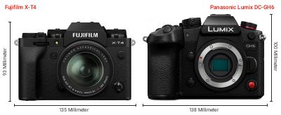 Größenvergleich: Fujifilm X-T4 vs. Panasonic Lumix DC-GH6 Größenvergleich: Fujifilm X-T4 vs. Panasonic Lumix DC-GH6