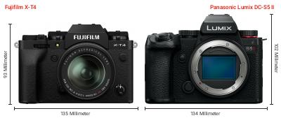 Größenvergleich: Fujifilm X-T4 vs. Panasonic Lumix DC-S5 II Größenvergleich: Fujifilm X-T4 vs. Panasonic Lumix DC-S5 II