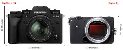 Größenvergleich: Fujifilm X-T4 vs. Sigma fp L Größenvergleich: Fujifilm X-T4 vs. Sigma fp L