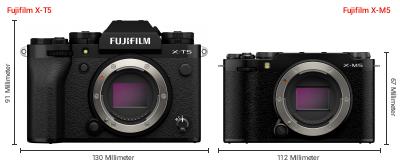 Größenvergleich: Fujifilm X-T5 vs. Fujifilm X-M5 Größenvergleich: Fujifilm X-T5 vs. Fujifilm X-M5