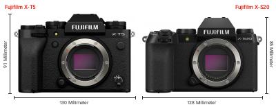 Größenvergleich: Fujifilm X-T5 vs. Fujifilm X-S20 Größenvergleich: Fujifilm X-T5 vs. Fujifilm X-S20