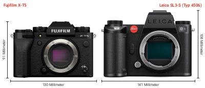 Größenvergleich: Fujifilm X-T5 vs. Leica SL3-S (Typ 4506)