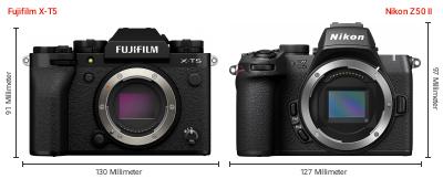 Größenvergleich: Fujifilm X-T5 vs. Nikon Z50 II Größenvergleich: Fujifilm X-T5 vs. Nikon Z50 II