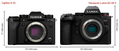 Größenvergleich: Fujifilm X-T5 vs. Panasonic Lumix DC-G9 II Größenvergleich: Fujifilm X-T5 vs. Panasonic Lumix DC-G9 II