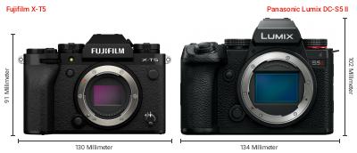Größenvergleich: Fujifilm X-T5 vs. Panasonic Lumix DC-S5 II