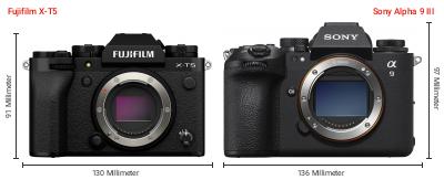 Größenvergleich: Fujifilm X-T5 vs. Sony Alpha 9 III