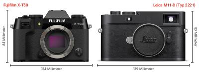 Größenvergleich: Fujifilm X-T50 vs. Leica M11-D (Typ 2221) Größenvergleich: Fujifilm X-T50 vs. Leica M11-D (Typ 2221)