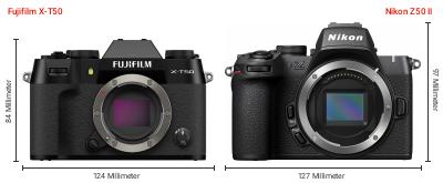 Größenvergleich: Fujifilm X-T50 vs. Nikon Z50 II Größenvergleich: Fujifilm X-T50 vs. Nikon Z50 II