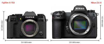 Größenvergleich: Fujifilm X-T50 vs. Nikon Z6 III Größenvergleich: Fujifilm X-T50 vs. Nikon Z6 III