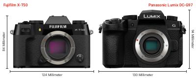 Größenvergleich: Fujifilm X-T50 vs. Panasonic Lumix DC-G97 Größenvergleich: Fujifilm X-T50 vs. Panasonic Lumix DC-G97