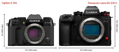 Größenvergleich: Fujifilm X-T50 vs. Panasonic Lumix DC-S1R II Größenvergleich: Fujifilm X-T50 vs. Panasonic Lumix DC-S1R II