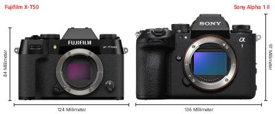 Größenvergleich: Fujifilm X-T50 vs. Sony Alpha 1 II Größenvergleich: Fujifilm X-T50 vs. Sony Alpha 1 II