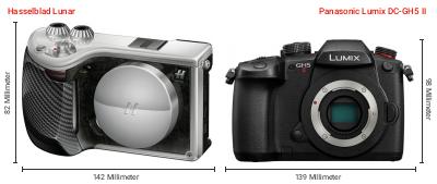 Größenvergleich: Hasselblad Lunar vs. Panasonic Lumix DC-GH5 II Größenvergleich: Hasselblad Lunar vs. Panasonic Lumix DC-GH5 II