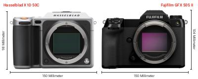 Größenvergleich: Hasselblad X1D 50C vs. Fujifilm GFX 50S II Größenvergleich: Hasselblad X1D 50C vs. Fujifilm GFX 50S II