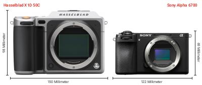 Größenvergleich: Hasselblad X1D 50C vs. Sony Alpha 6700 Größenvergleich: Hasselblad X1D 50C vs. Sony Alpha 6700