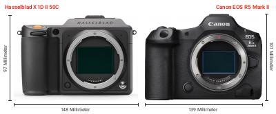 Größenvergleich: Hasselblad X1D II 50C vs. Canon EOS R5 Mark II