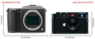 Größenvergleich: Hasselblad X1D II 50C vs. Leica M10-R (Typ 6376)