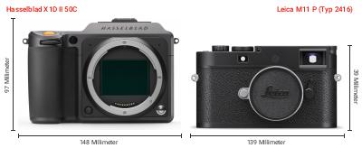 Größenvergleich: Hasselblad X1D II 50C vs. Leica M11 P (Typ 2416) Größenvergleich: Hasselblad X1D II 50C vs. Leica M11 P (Typ 2416)