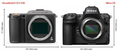 Größenvergleich: Hasselblad X1D II 50C vs. Nikon Z8 Größenvergleich: Hasselblad X1D II 50C vs. Nikon Z8