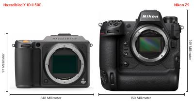 Größenvergleich: Hasselblad X1D II 50C vs. Nikon Z9 Größenvergleich: Hasselblad X1D II 50C vs. Nikon Z9