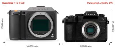 Größenvergleich: Hasselblad X1D II 50C vs. Panasonic Lumix DC-G97 Größenvergleich: Hasselblad X1D II 50C vs. Panasonic Lumix DC-G97