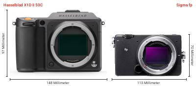 Größenvergleich: Hasselblad X1D II 50C vs. Sigma fp Größenvergleich: Hasselblad X1D II 50C vs. Sigma fp