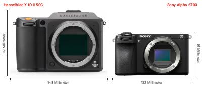 Größenvergleich: Hasselblad X1D II 50C vs. Sony Alpha 6700 Größenvergleich: Hasselblad X1D II 50C vs. Sony Alpha 6700