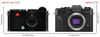 Größenvergleich: Leica CL (Typ 7323) vs. Fujifilm X-T30 Größenvergleich: Leica CL (Typ 7323) vs. Fujifilm X-T30