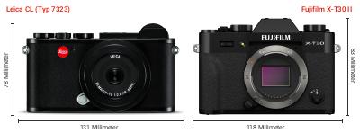 Größenvergleich: Leica CL (Typ 7323) vs. Fujifilm X-T30 II Größenvergleich: Leica CL (Typ 7323) vs. Fujifilm X-T30 II