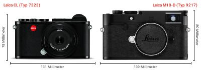 Größenvergleich: Leica CL (Typ 7323) vs. Leica M10-D (Typ 9217) Größenvergleich: Leica CL (Typ 7323) vs. Leica M10-D (Typ 9217)