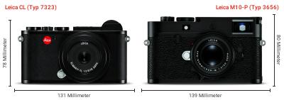 Größenvergleich: Leica CL (Typ 7323) vs. Leica M10-P (Typ 3656) Größenvergleich: Leica CL (Typ 7323) vs. Leica M10-P (Typ 3656)