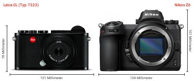 Größenvergleich: Leica CL (Typ 7323) vs. Nikon Z6 Größenvergleich: Leica CL (Typ 7323) vs. Nikon Z6