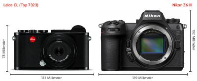 Größenvergleich: Leica CL (Typ 7323) vs. Nikon Z6 III Größenvergleich: Leica CL (Typ 7323) vs. Nikon Z6 III