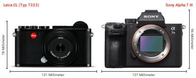 Größenvergleich: Leica CL (Typ 7323) vs. Sony Alpha 7 III Größenvergleich: Leica CL (Typ 7323) vs. Sony Alpha 7 III