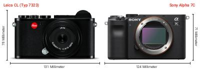 Größenvergleich: Leica CL (Typ 7323) vs. Sony Alpha 7C Größenvergleich: Leica CL (Typ 7323) vs. Sony Alpha 7C