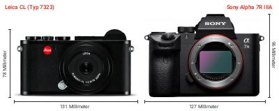 Größenvergleich: Leica CL (Typ 7323) vs. Sony Alpha 7R IIIA Größenvergleich: Leica CL (Typ 7323) vs. Sony Alpha 7R IIIA