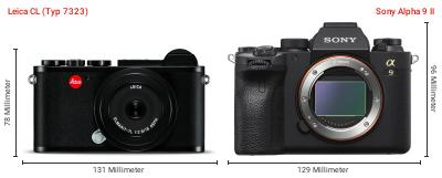 Größenvergleich: Leica CL (Typ 7323) vs. Sony Alpha 9 II Größenvergleich: Leica CL (Typ 7323) vs. Sony Alpha 9 II