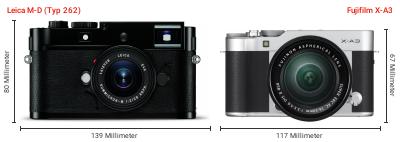 Größenvergleich: Leica M-D (Typ 262) vs. Fujifilm X-A3 Größenvergleich: Leica M-D (Typ 262) vs. Fujifilm X-A3