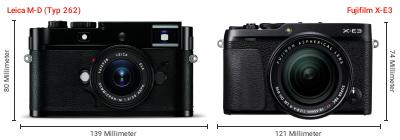 Größenvergleich: Leica M-D (Typ 262) vs. Fujifilm X-E3 Größenvergleich: Leica M-D (Typ 262) vs. Fujifilm X-E3