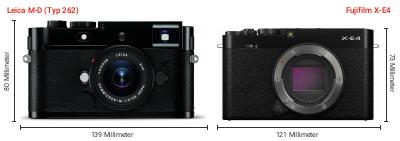 Größenvergleich: Leica M-D (Typ 262) vs. Fujifilm X-E4 Größenvergleich: Leica M-D (Typ 262) vs. Fujifilm X-E4