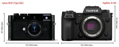 Größenvergleich: Leica M-D (Typ 262) vs. Fujifilm X-H2