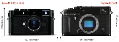 Größenvergleich: Leica M-D (Typ 262) vs. Fujifilm X-Pro3 Größenvergleich: Leica M-D (Typ 262) vs. Fujifilm X-Pro3